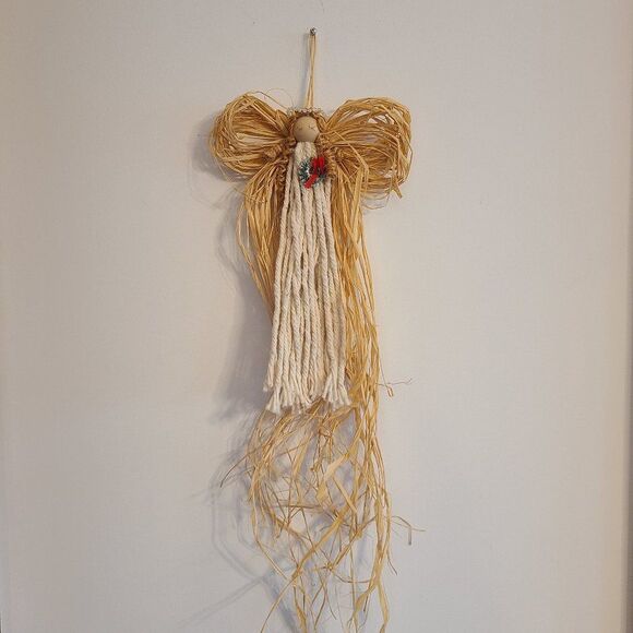 Vintage Handmade Mop Head Yarn Christmas Angel Christmas Holiday Wall Decoration - Picture 2 of 14